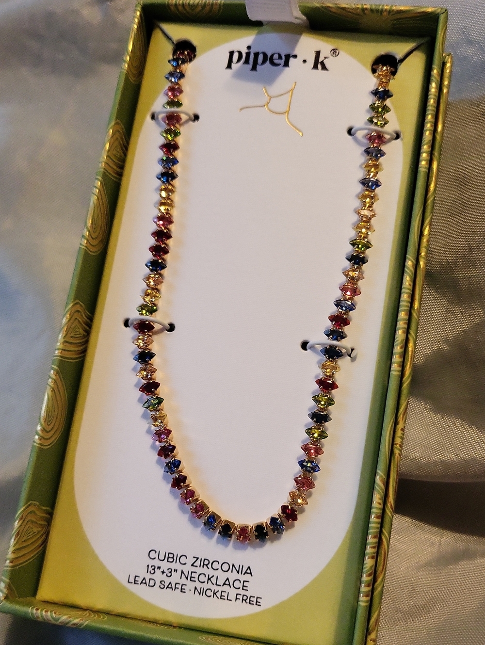 Piper K Multicolor Crystal Necklace 13" + 3" EXT. BNIB TI M